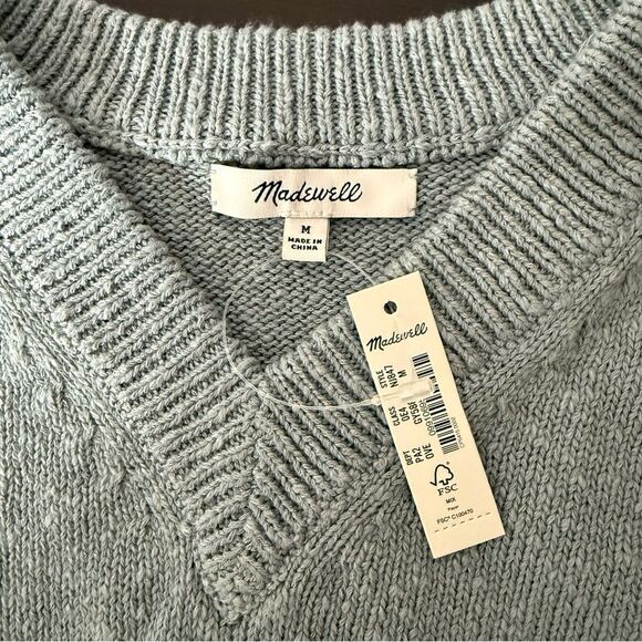 NWT Madewell Supercrop Sweater Womens Sz M Blue Knit V Neck Long Sleeve Pullover - Picture 7 of 11